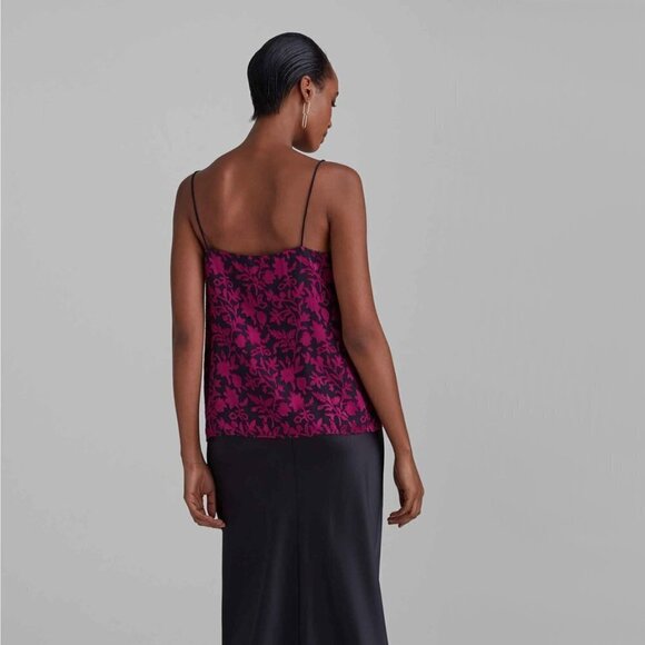 NWT Club Monaco black & purple floral burnout camisole tank top - Picture 4 of 9